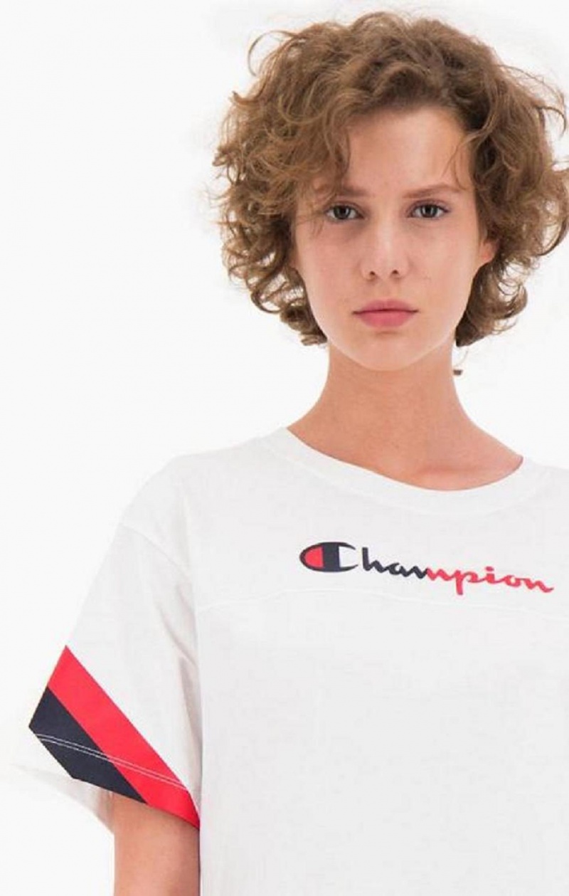 Magliette Donna Champion Contrast Logo Stripe Jersey Top Bianche | 6271-MYKXL