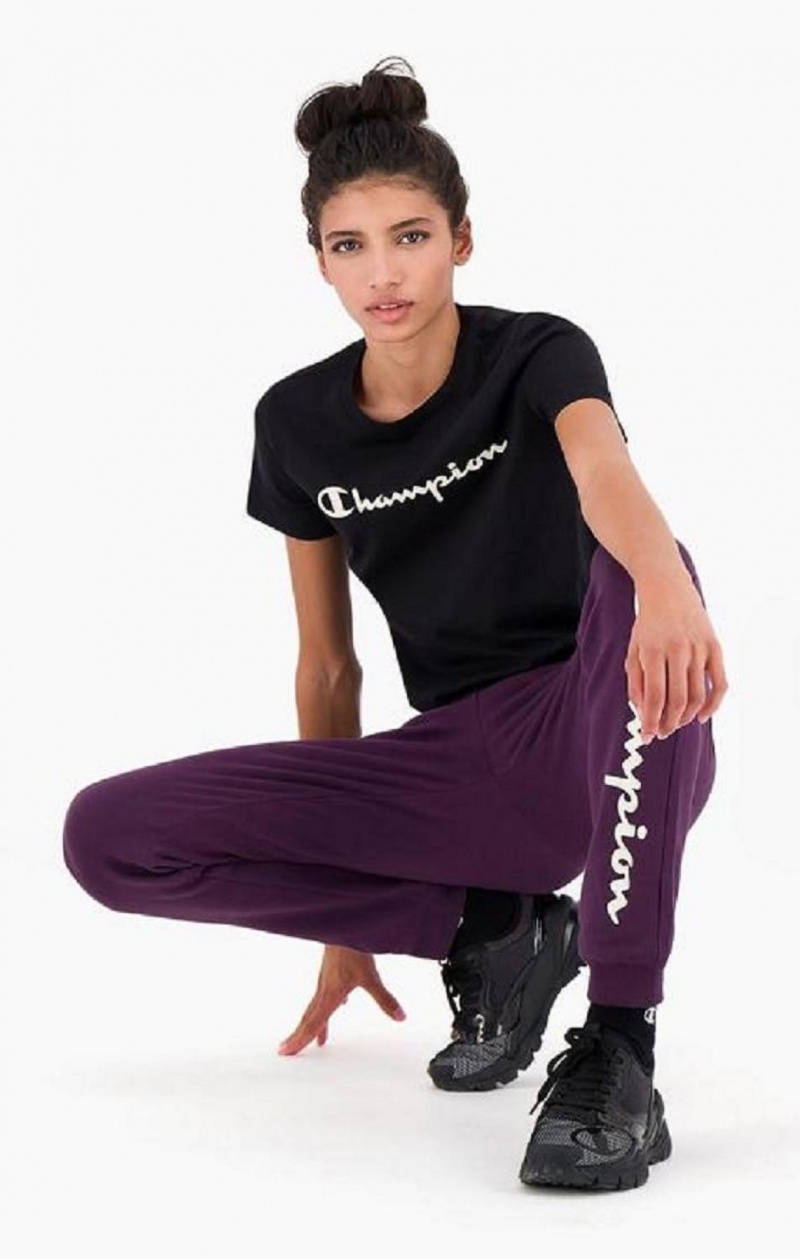 Magliette Donna Champion Contrast Script Logo T-Shirt Nere | 4501-BKGUX