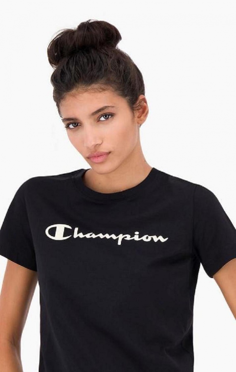 Magliette Donna Champion Contrast Script Logo T-Shirt Nere | 4501-BKGUX