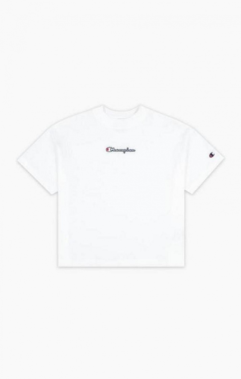 Magliette Donna Champion Cropped Script Logo T-Shirt Bianche | 9152-PVTDL