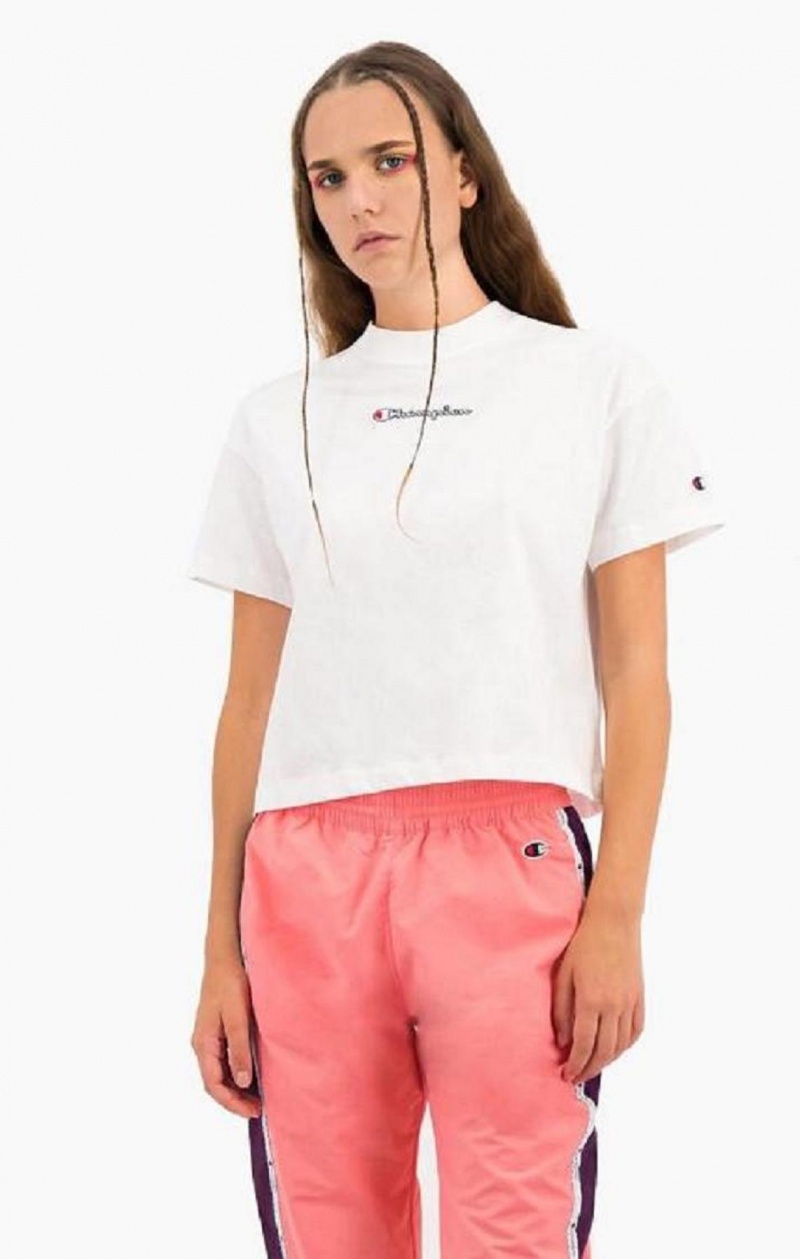 Magliette Donna Champion Cropped Script Logo T-Shirt Bianche | 9152-PVTDL