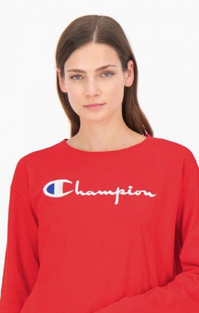 Magliette Donna Champion Cropped Script Logo Jersey Top Rosse | 8734-EDLFM