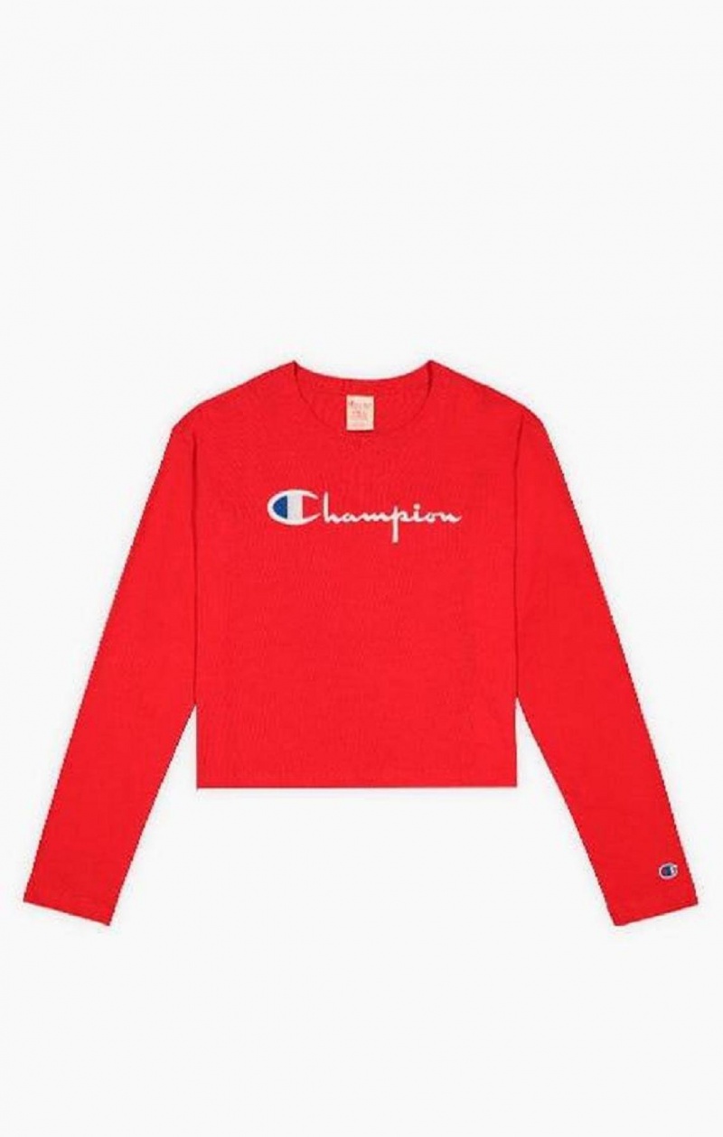 Magliette Donna Champion Cropped Script Logo Jersey Top Rosse | 8734-EDLFM