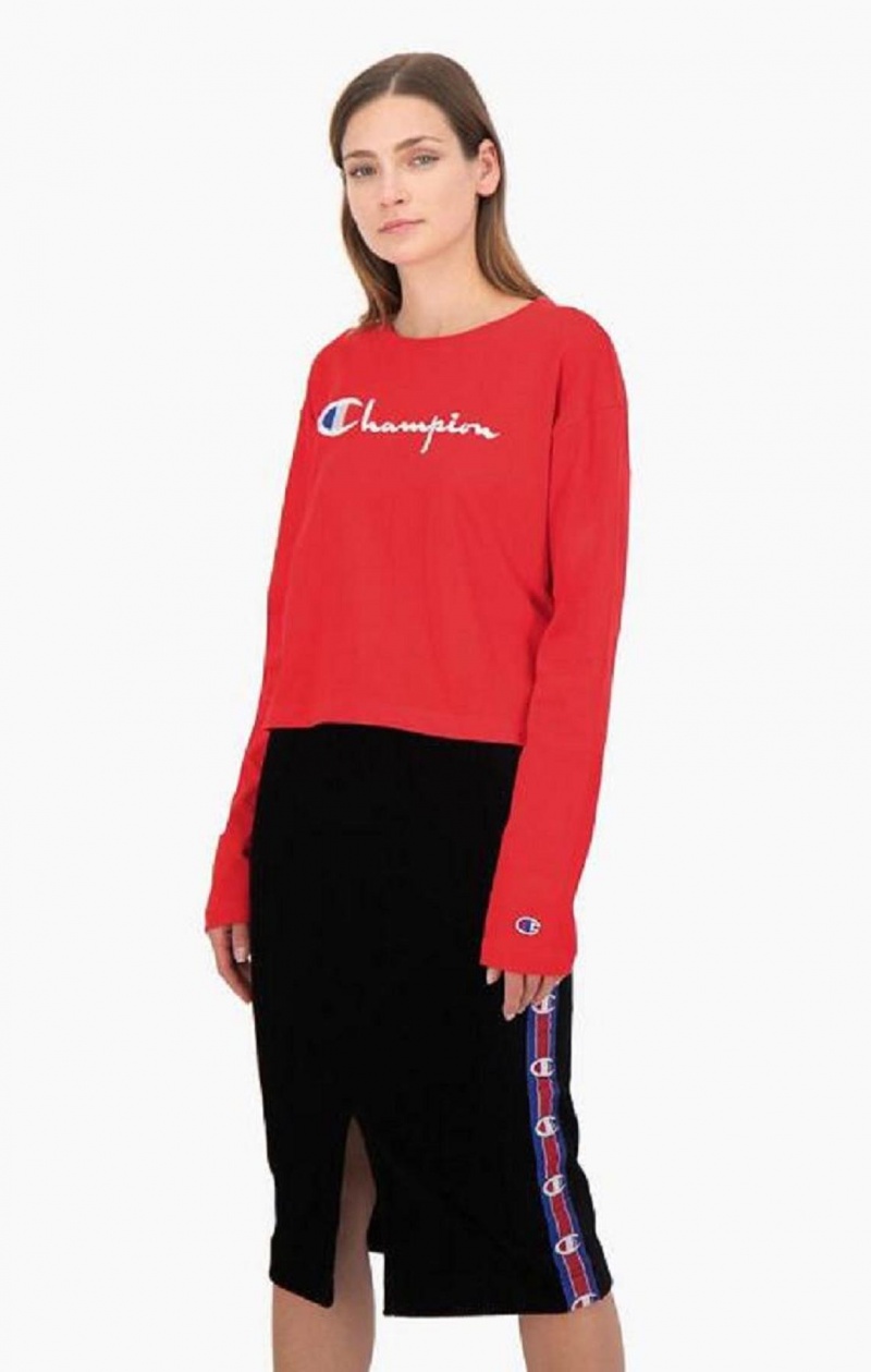 Magliette Donna Champion Cropped Script Logo Jersey Top Rosse | 8734-EDLFM