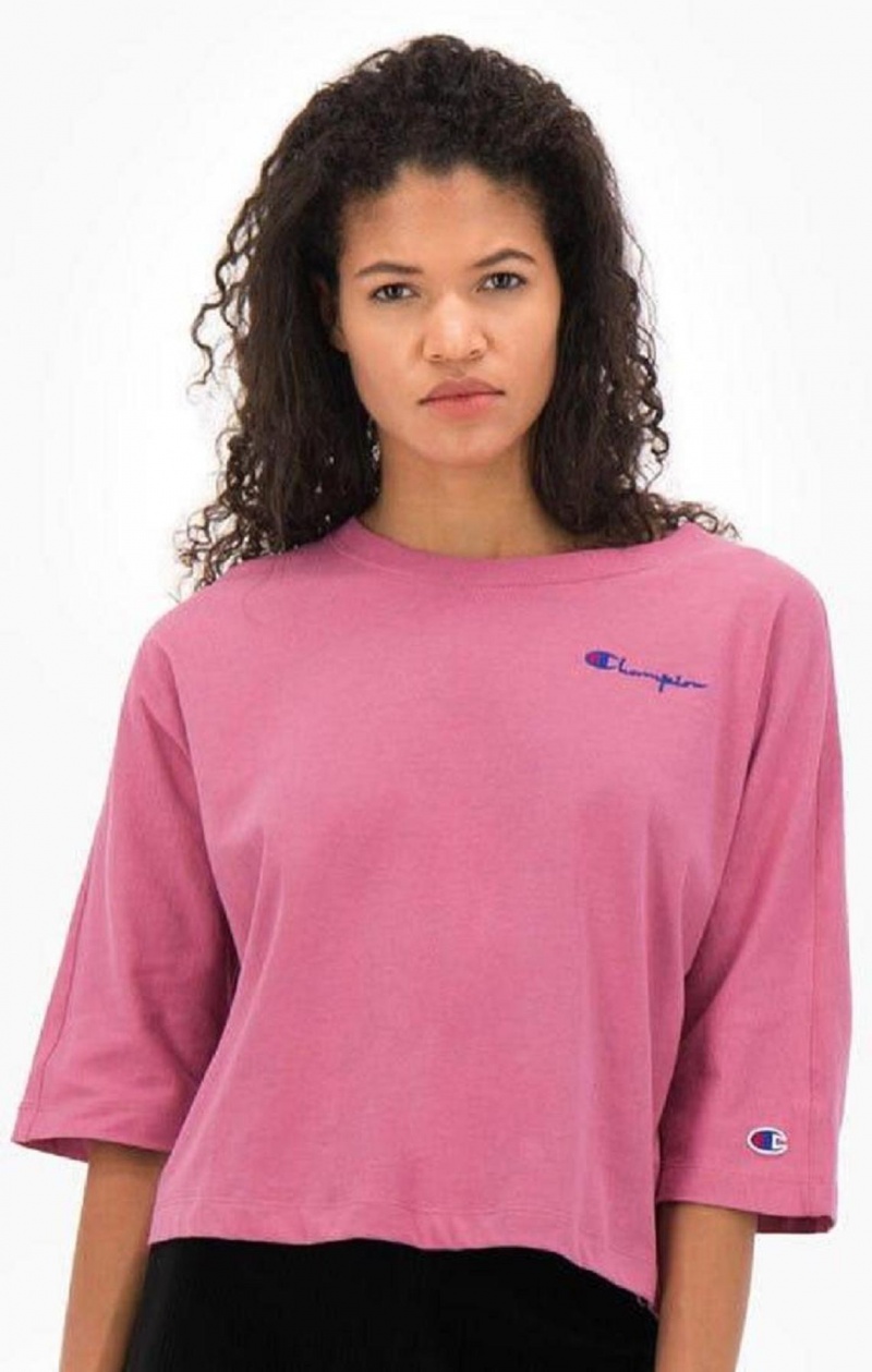 Magliette Donna Champion Cropped Script Logo T-Shirt Rosse | 4172-KICER