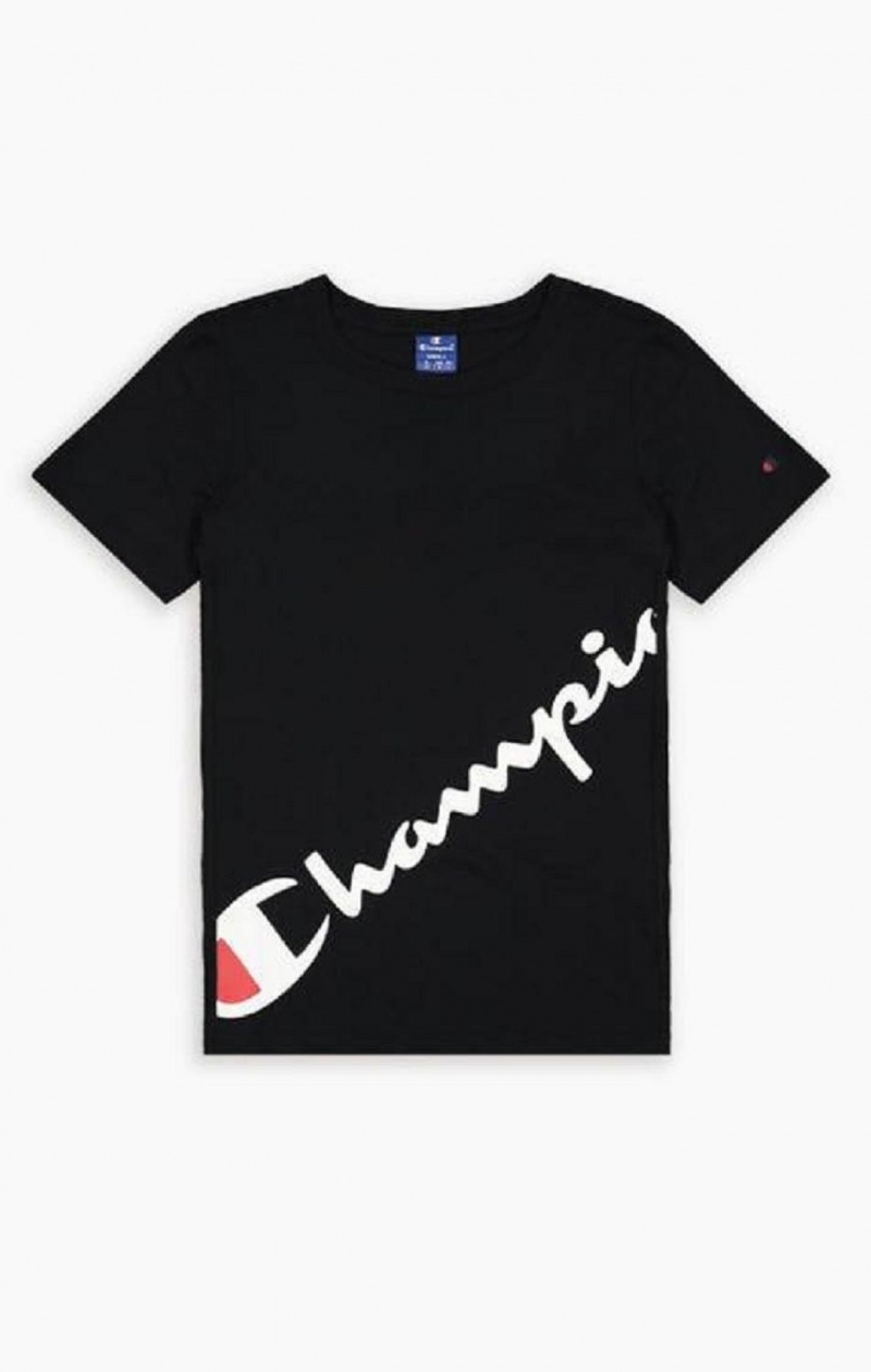 Magliette Donna Champion Diagonal Script Logo Print T-Shirt Nere | 9572-VDRFO