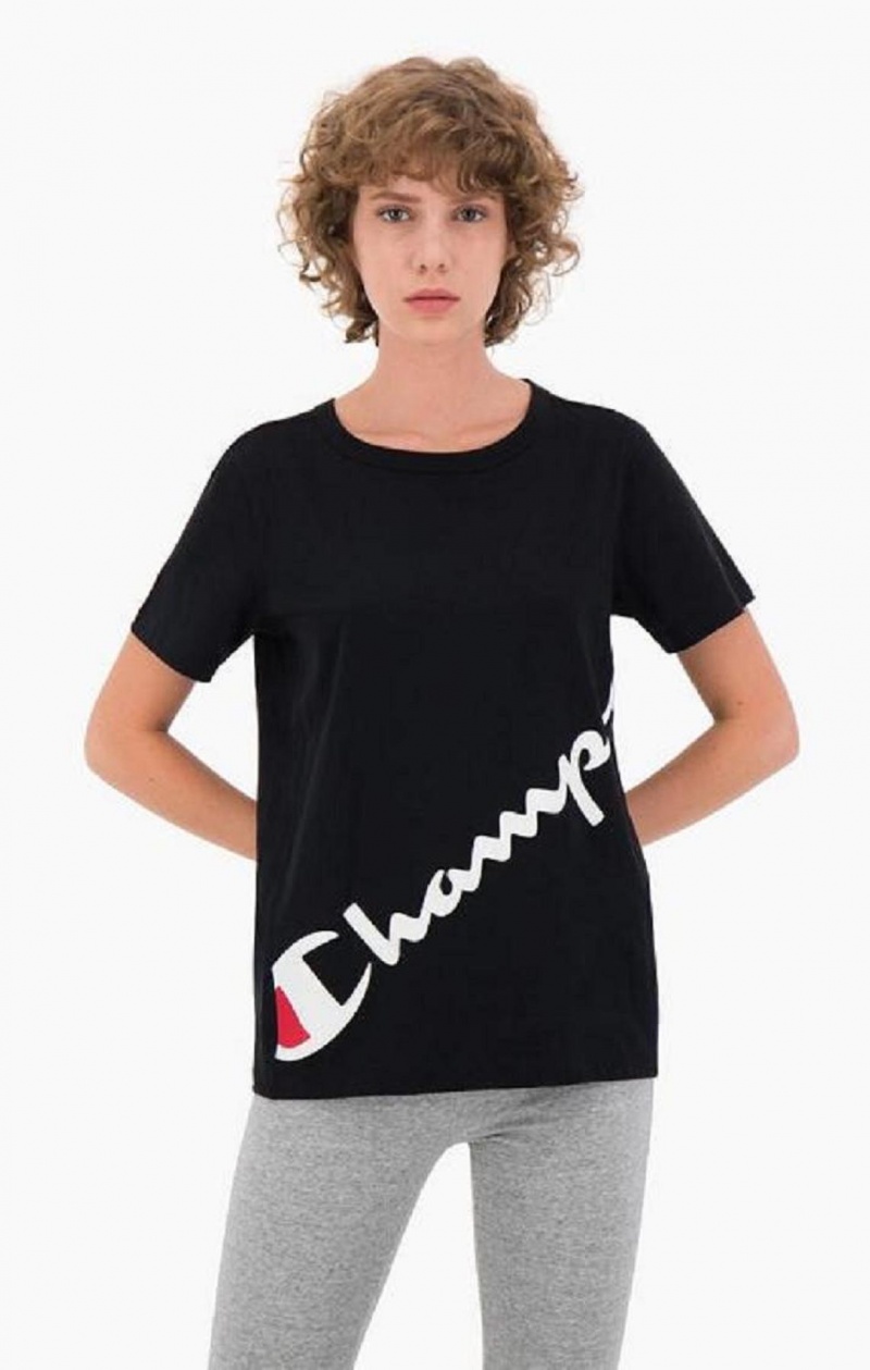 Magliette Donna Champion Diagonal Script Logo Print T-Shirt Nere | 9572-VDRFO