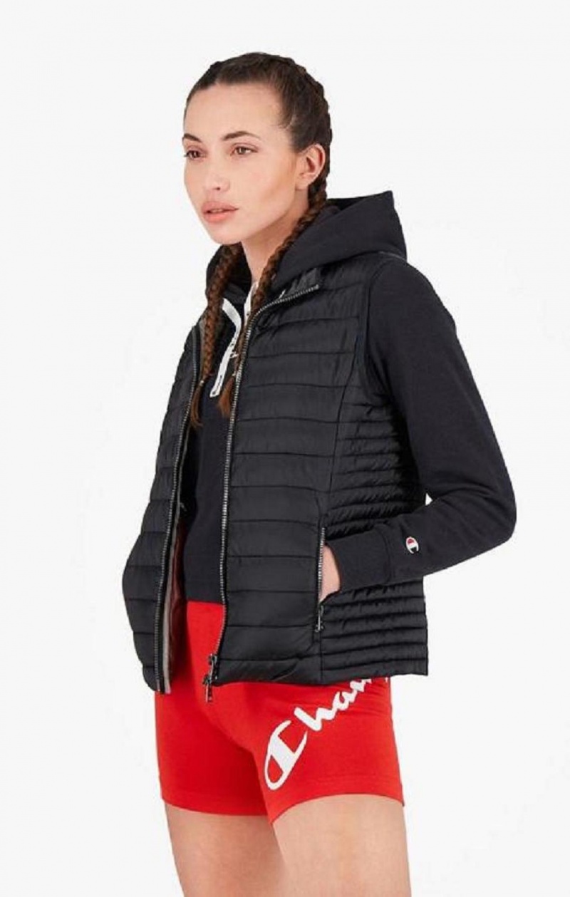 Magliette Donna Champion Leggere Imbottito Gilet Nere | 5127-AYHLZ