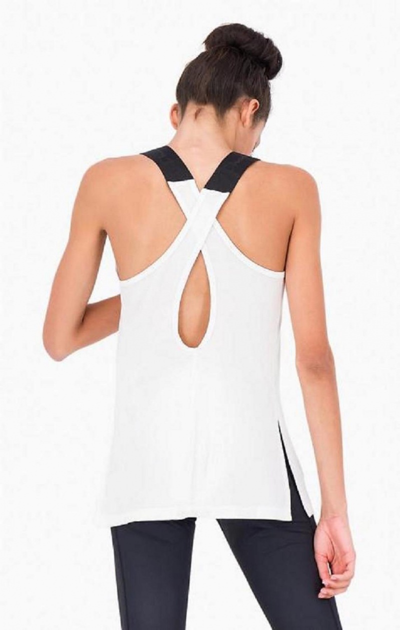 Magliette Donna Champion Logo Tape Criss-Cross Back Jersey Tank Top Bianche | 2046-TKGQV