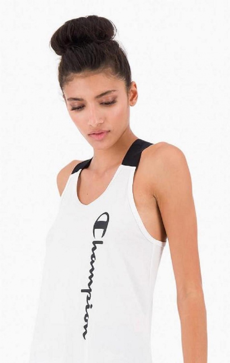 Magliette Donna Champion Logo Tape Criss-Cross Back Jersey Tank Top Bianche | 2046-TKGQV