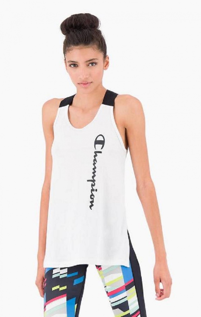 Magliette Donna Champion Logo Tape Criss-Cross Back Jersey Tank Top Bianche | 2046-TKGQV