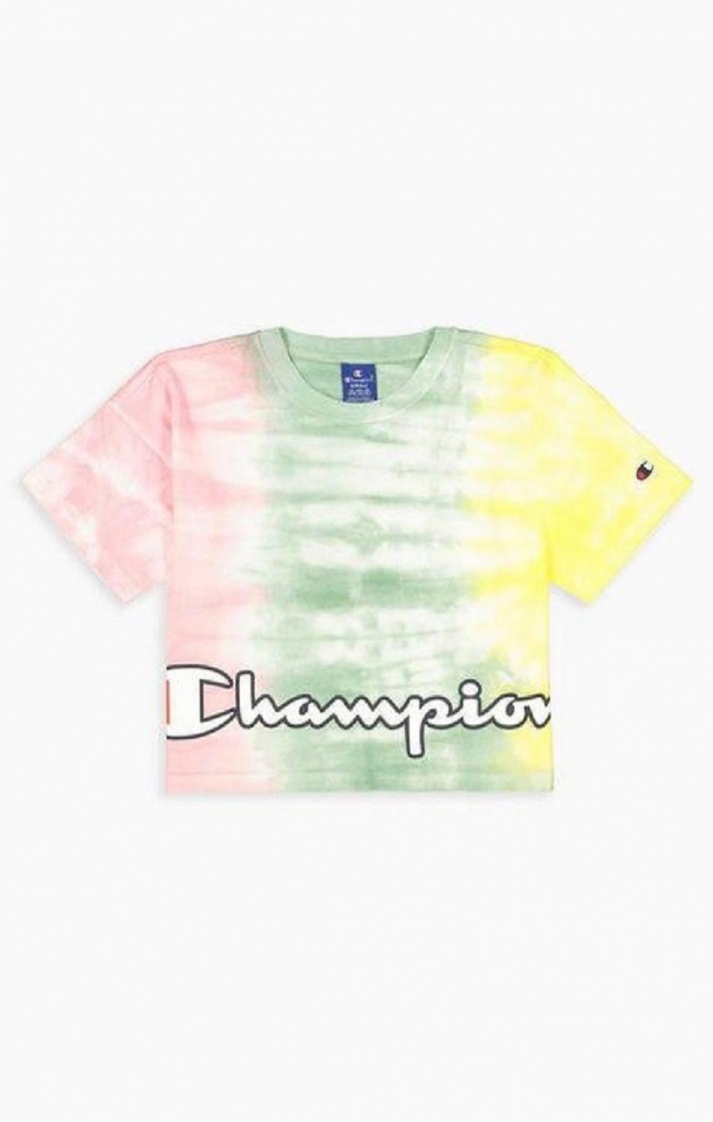 Magliette Donna Champion Pastel Tie Dye Cropped Script Logo T-Shirt Rosa Verdi | 7918-KJMFA