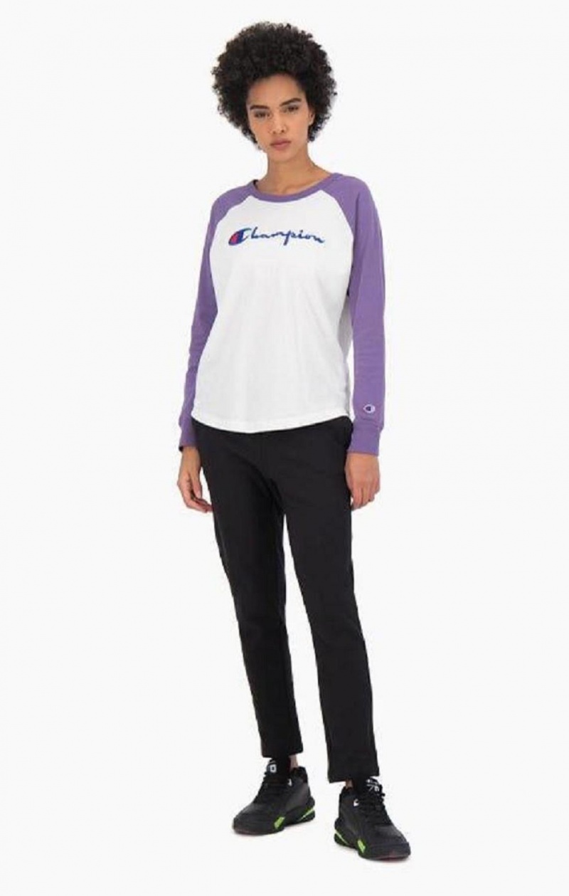 Magliette Donna Champion Raglan Sleeve Script Logo Baseball Top Bianche Viola | 1675-ANDRK