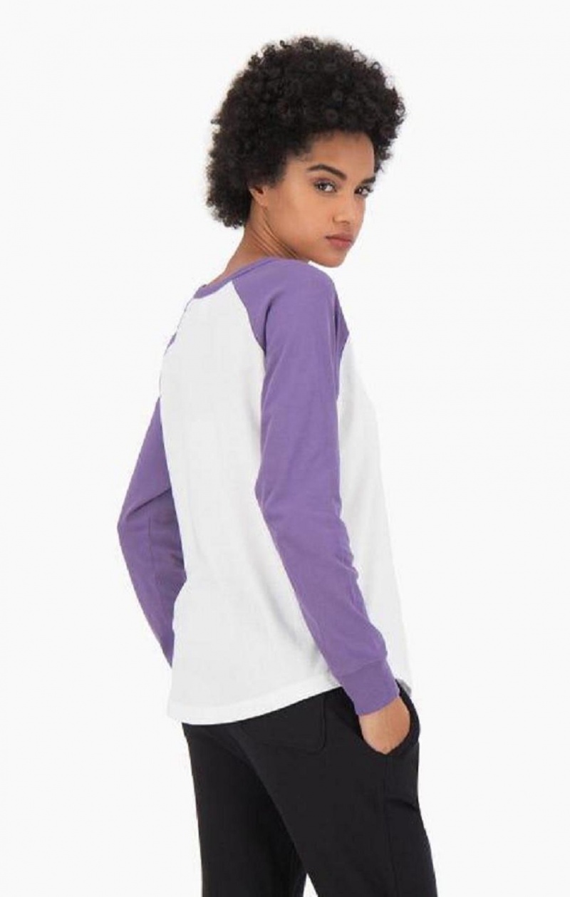 Magliette Donna Champion Raglan Sleeve Script Logo Baseball Top Bianche Viola | 1675-ANDRK