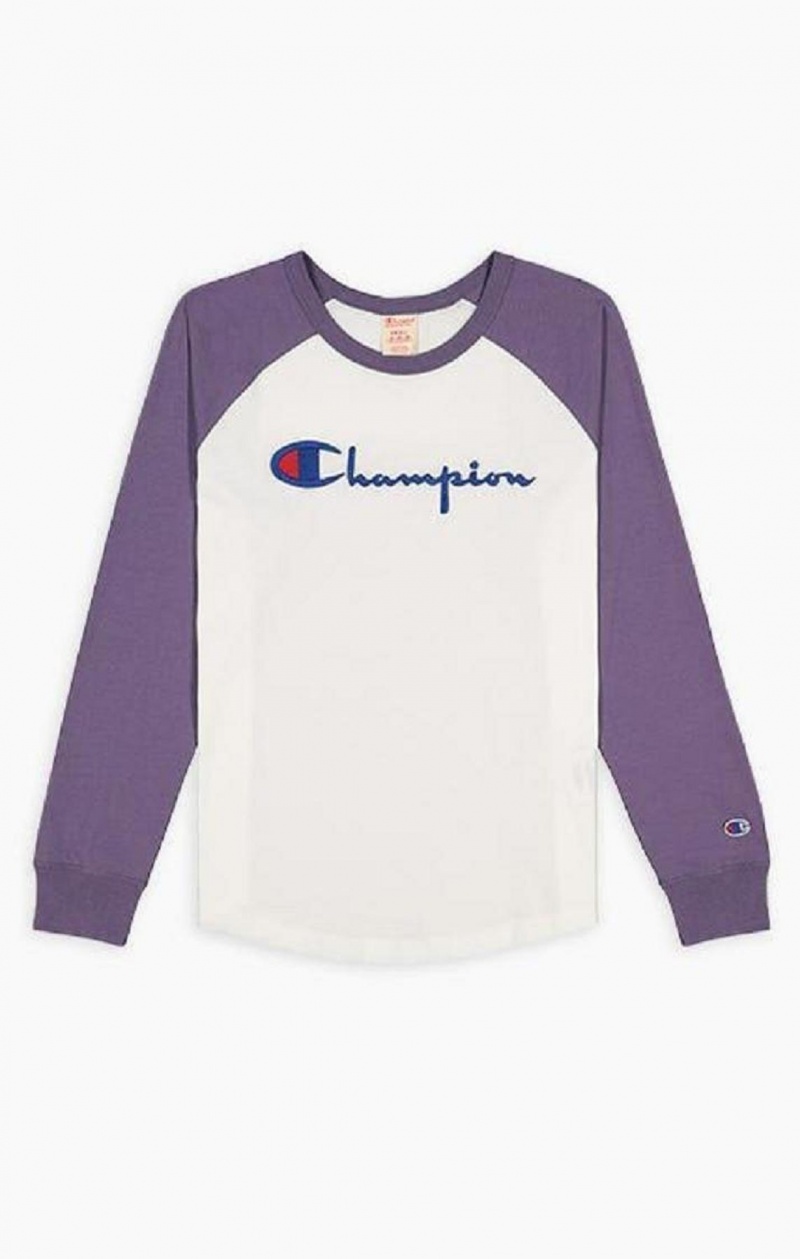 Magliette Donna Champion Raglan Sleeve Script Logo Baseball Top Bianche Viola | 1675-ANDRK