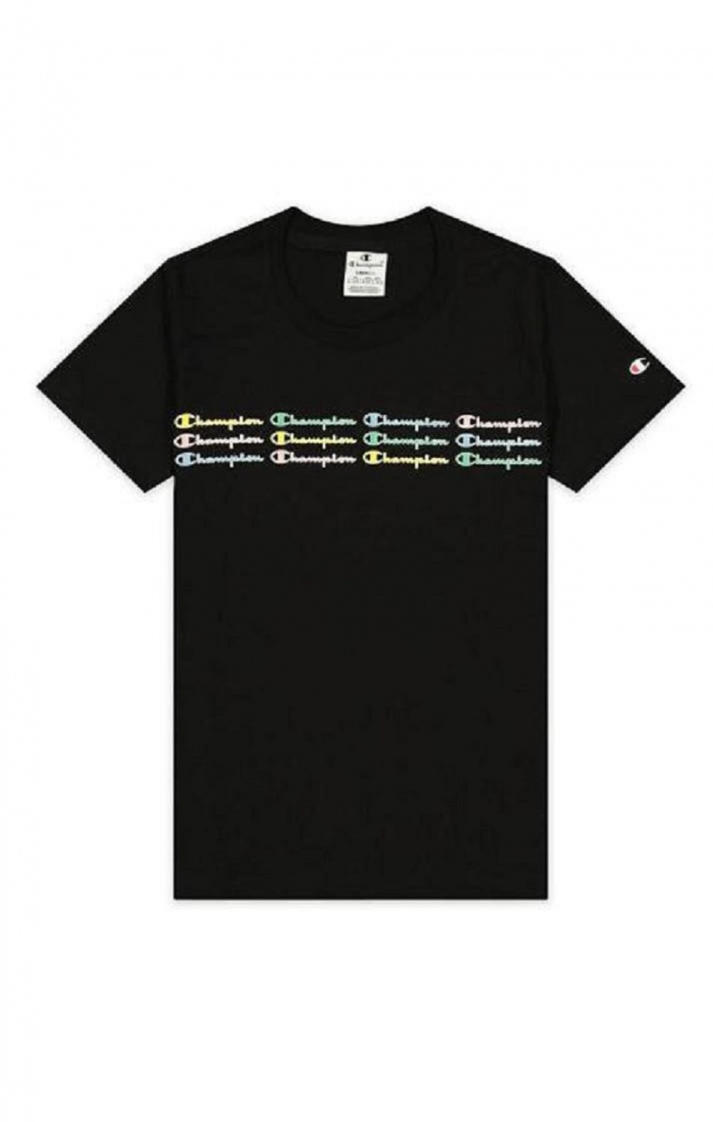 Magliette Donna Champion Rainbow Script Logo Print T-Shirt Nere | 9601-UEQRJ