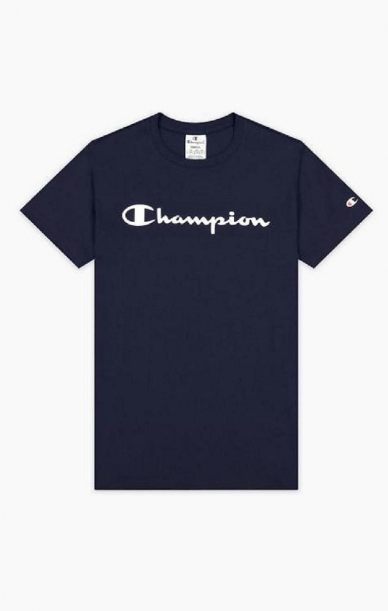 Magliette Donna Champion Rubber Script Logo T-Shirt Blu Scuro | 7504-AVFHL