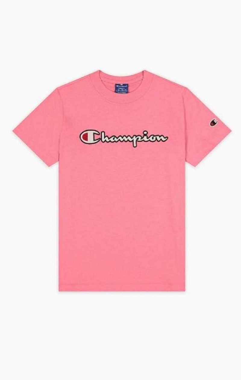 Magliette Donna Champion Satin Stitch Script Logo T-Shirt Rosa | 9374-EAISB