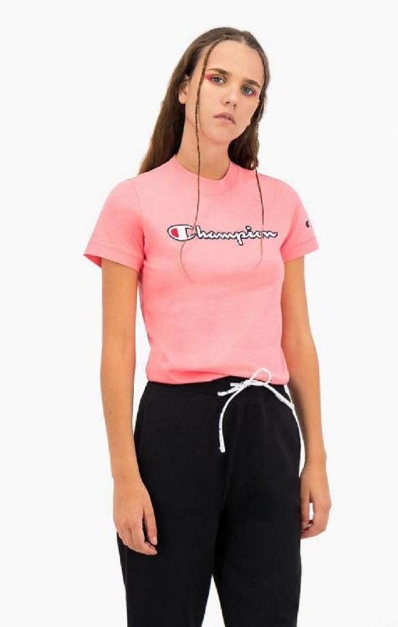 Magliette Donna Champion Satin Stitch Script Logo T-Shirt Rosa | 9374-EAISB