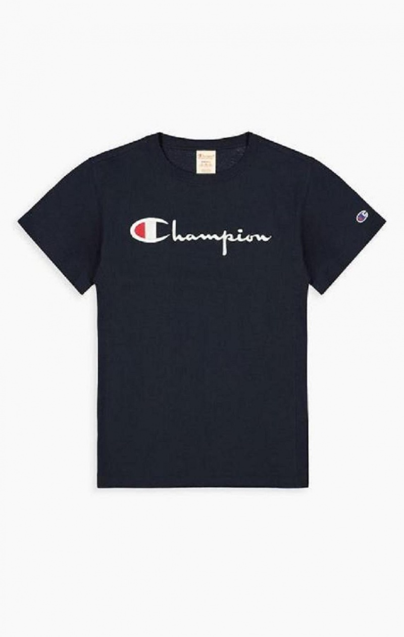 Magliette Donna Champion Script Logo Crew Neck T-Shirt Blu Scuro | 2180-ZQJTK