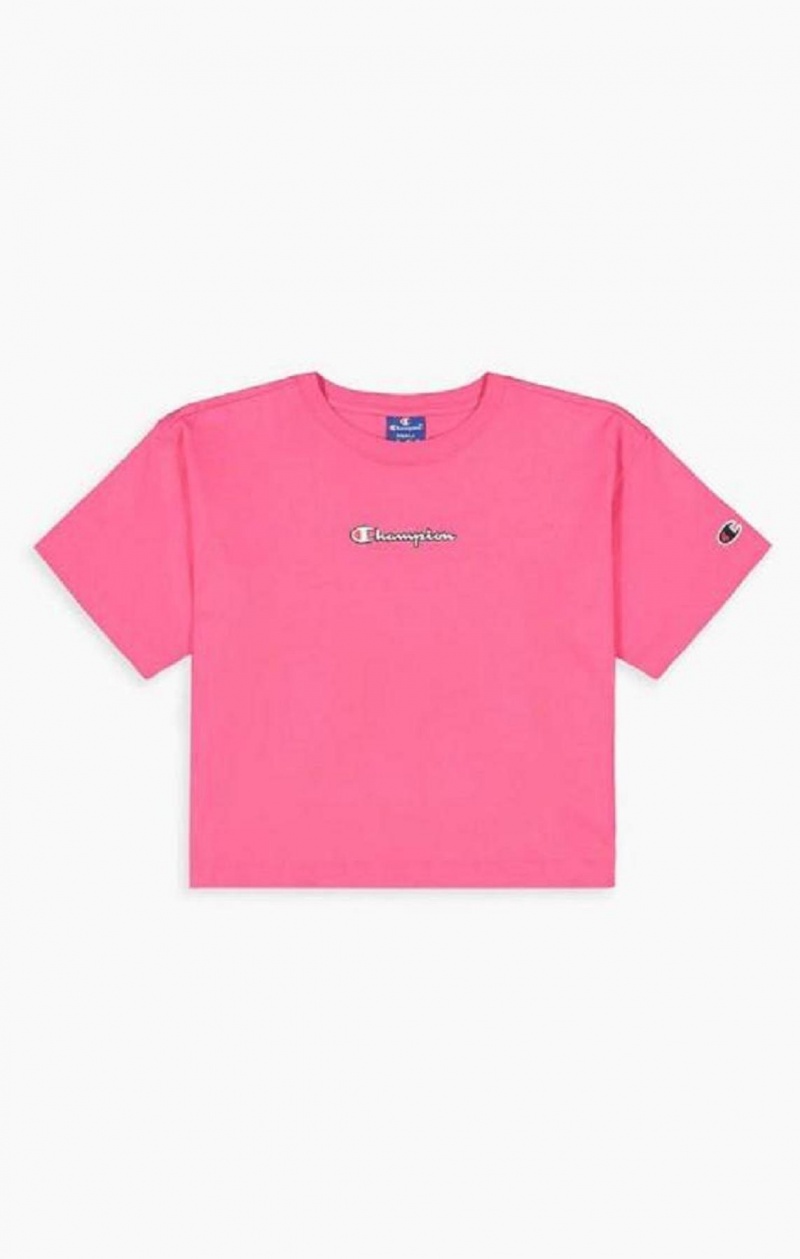 Magliette Donna Champion Script Logo Cropped T-Shirt Rosa Scuro | 9402-MRCDE