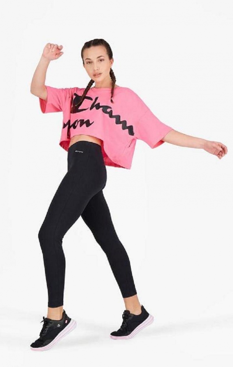 Magliette Donna Champion Script Logo Cropped T-Shirt Fucsia | 8432-YRTGU