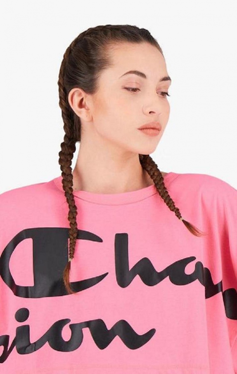 Magliette Donna Champion Script Logo Cropped T-Shirt Fucsia | 8432-YRTGU