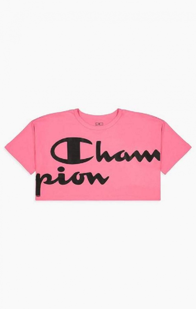 Magliette Donna Champion Script Logo Cropped T-Shirt Fucsia | 8432-YRTGU