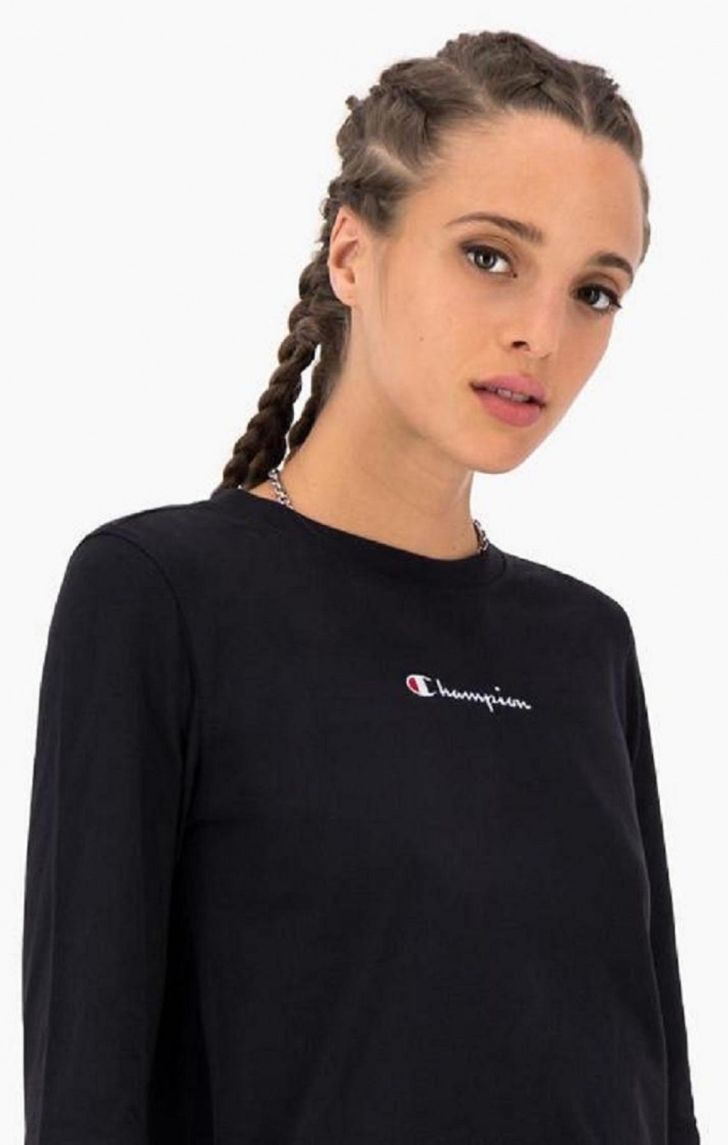 Magliette Donna Champion Script Logo Long Sleeve T-Shirt Nere | 0613-DWHRP