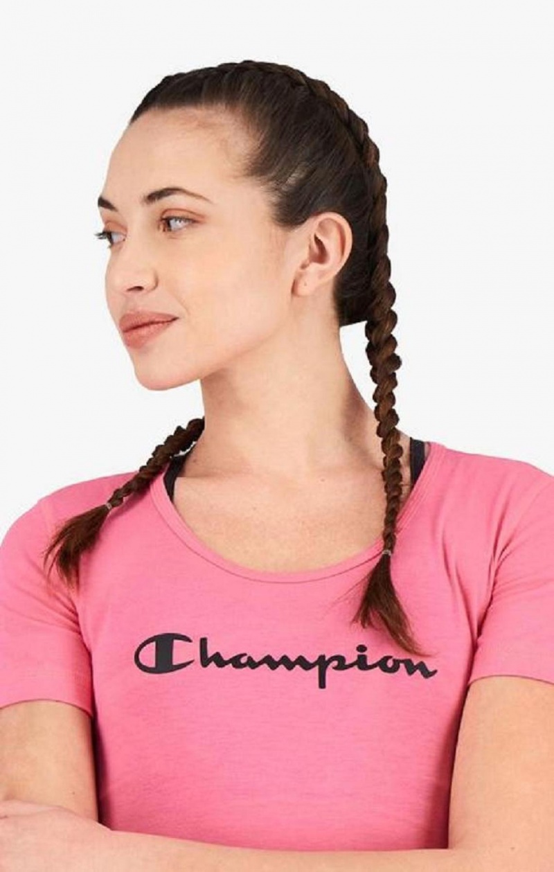 Magliette Donna Champion Script Logo Quick Dry Allenamento T-Shirt Fucsia | 1925-GBZYP