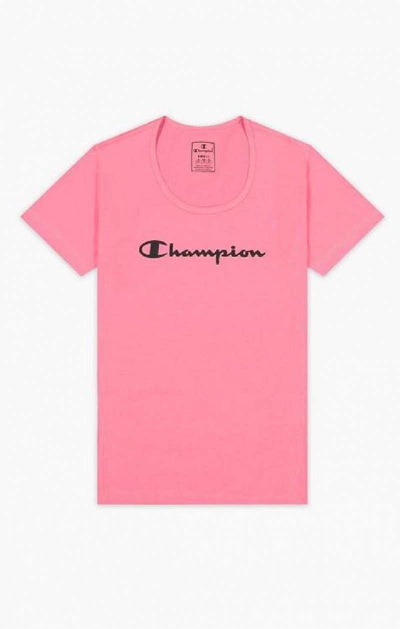 Magliette Donna Champion Script Logo Quick Dry Allenamento T-Shirt Fucsia | 1925-GBZYP