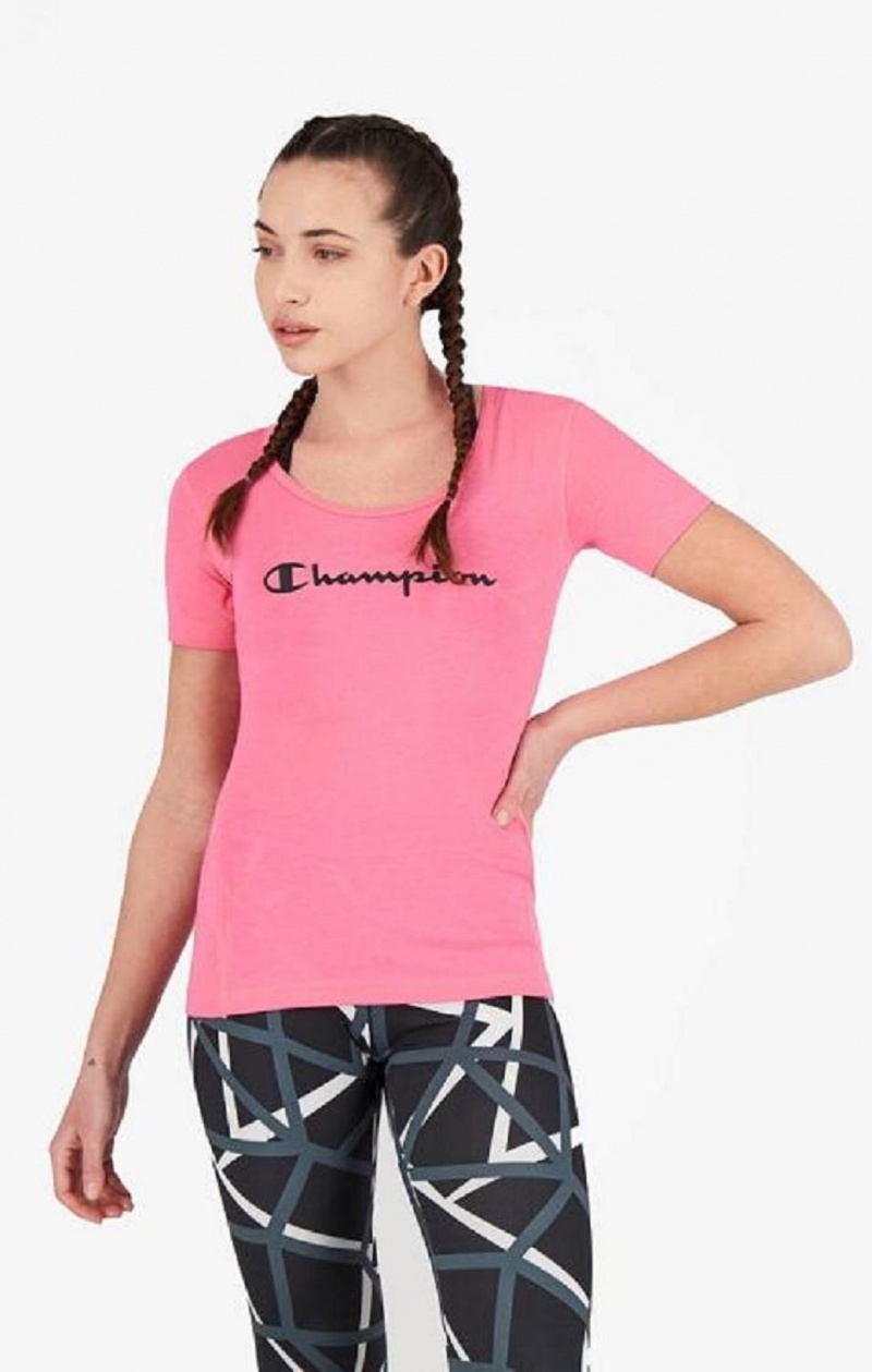 Magliette Donna Champion Script Logo Quick Dry Allenamento T-Shirt Fucsia | 1925-GBZYP