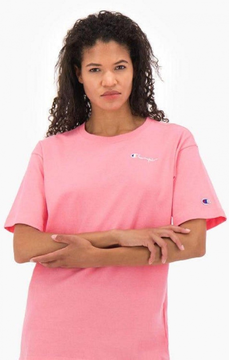 Magliette Donna Champion Small Script Logo T-Shirt Rosa | 2547-QIUBH