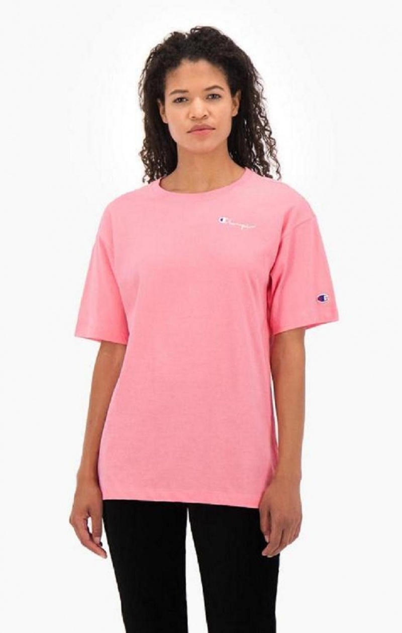 Magliette Donna Champion Small Script Logo T-Shirt Rosa | 2547-QIUBH