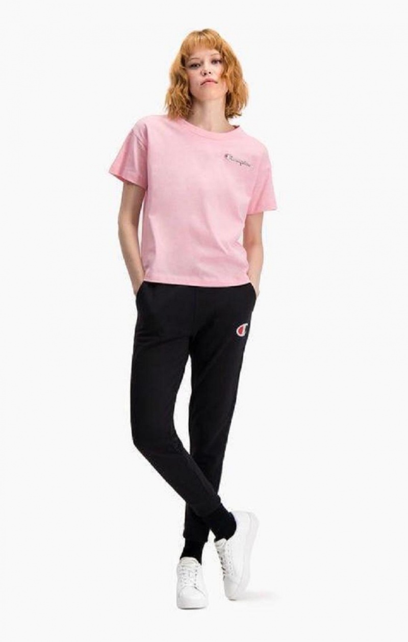 Magliette Donna Champion Small Script Logo T-Shirt Rosa | 1579-VCNPO