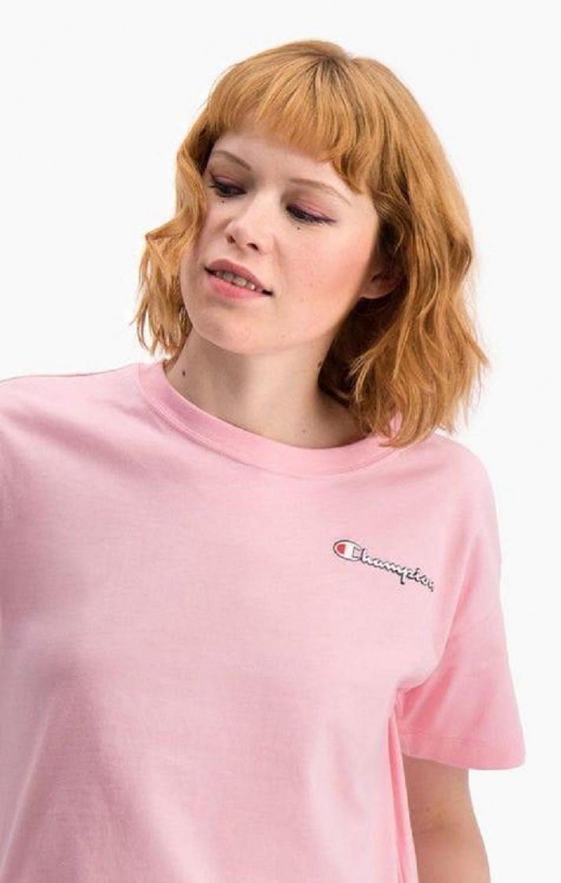 Magliette Donna Champion Small Script Logo T-Shirt Rosa | 1579-VCNPO