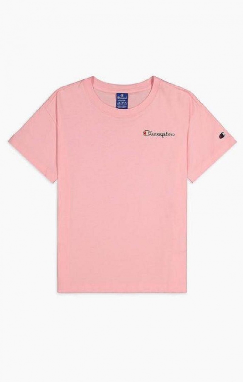 Magliette Donna Champion Small Script Logo T-Shirt Rosa | 1579-VCNPO