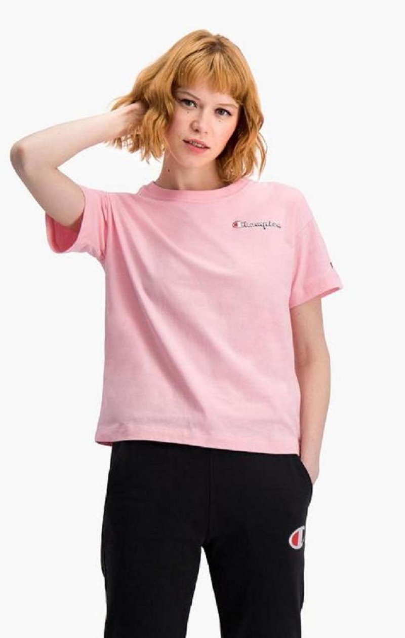 Magliette Donna Champion Small Script Logo T-Shirt Rosa | 1579-VCNPO