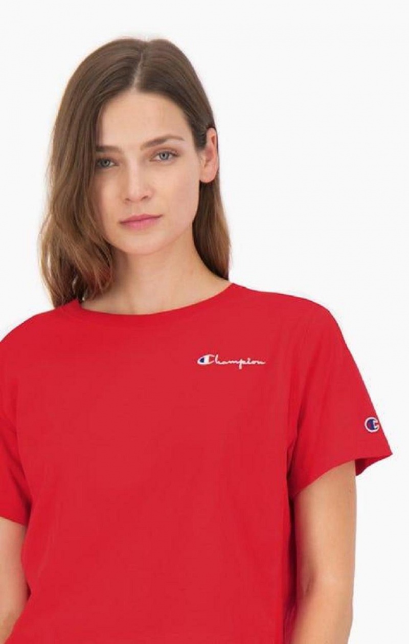 Magliette Donna Champion Statement Logo Detail Cropped T-Shirt Rosse | 6950-MBLVO