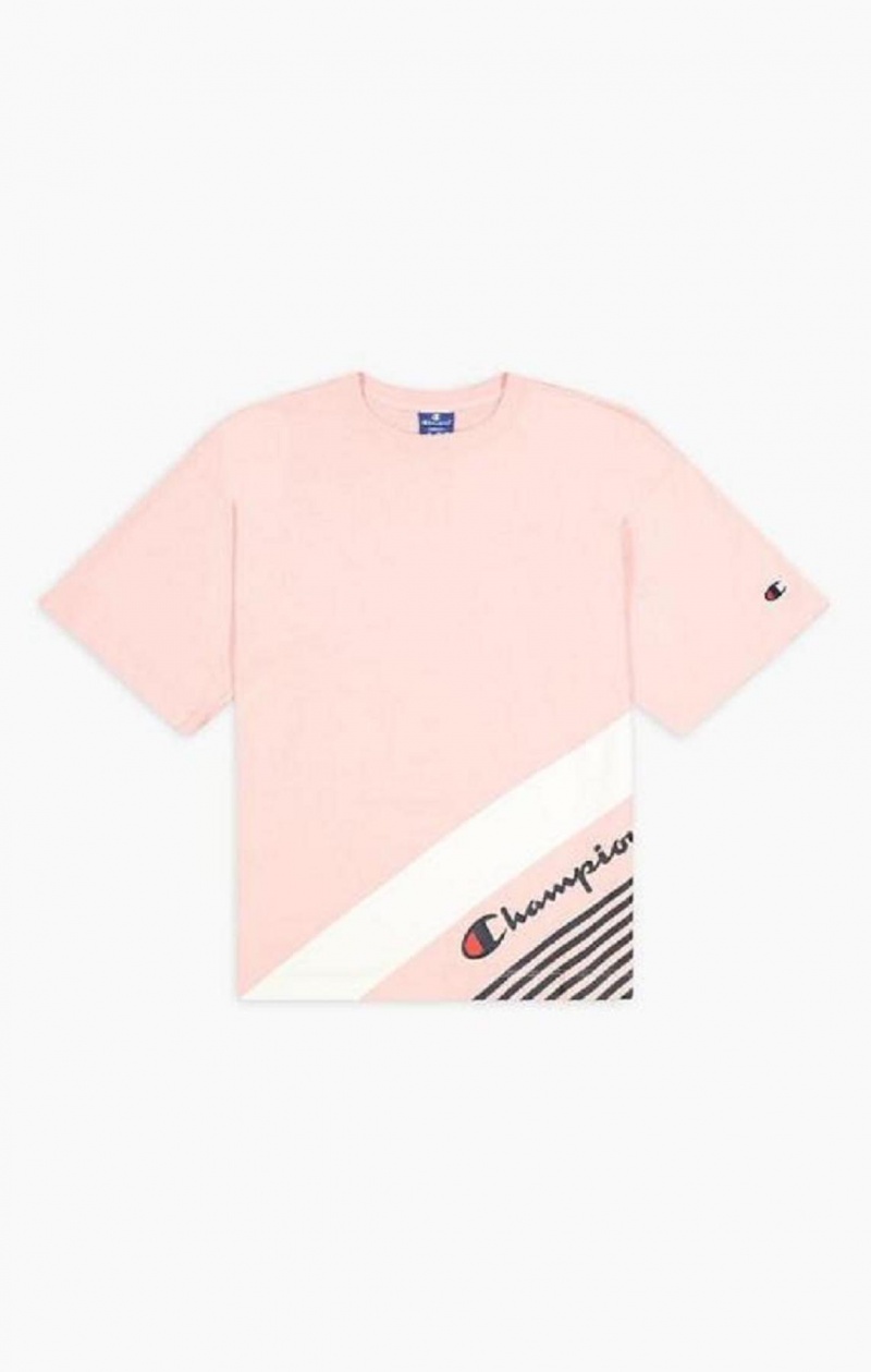 Magliette Donna Champion Stripe Detail Script Logo T-Shirt Rosa | 7631-GYEOF