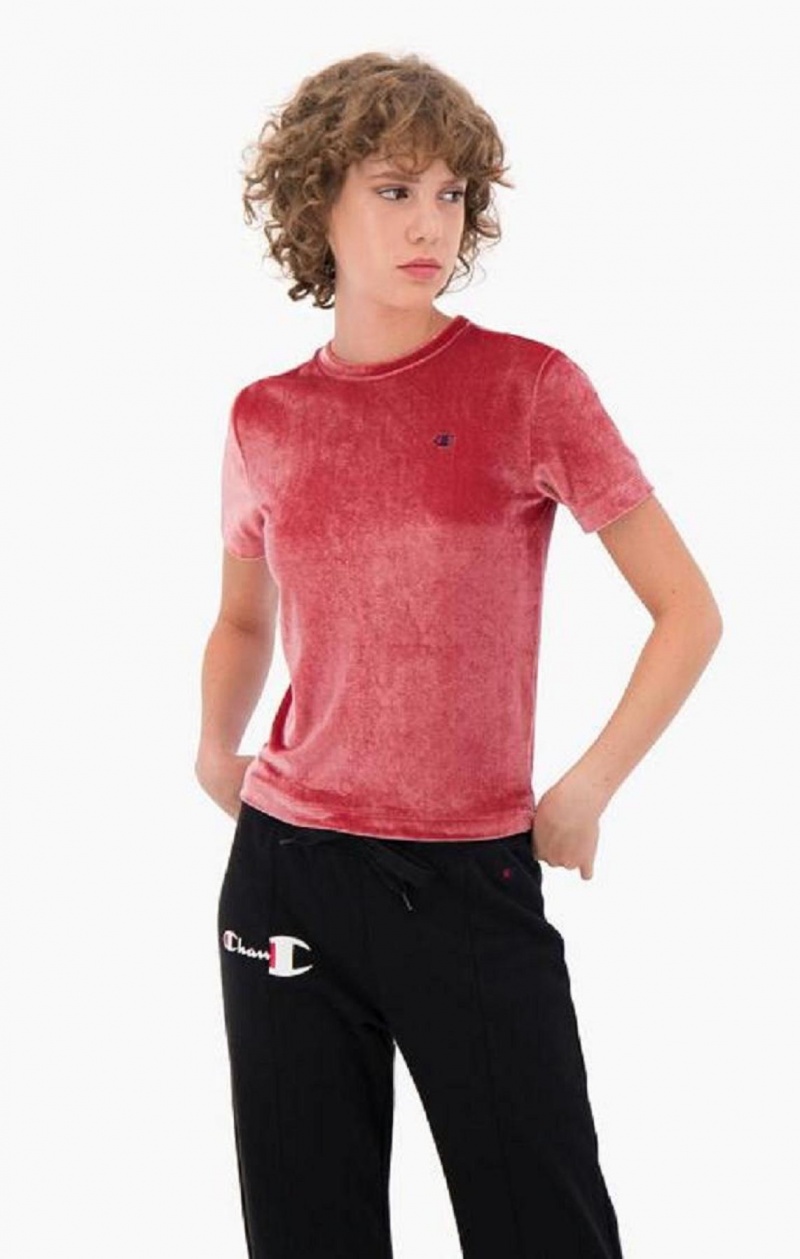 Magliette Donna Champion Velvet C Logo T-Shirt Rosse | 8065-JXBUT