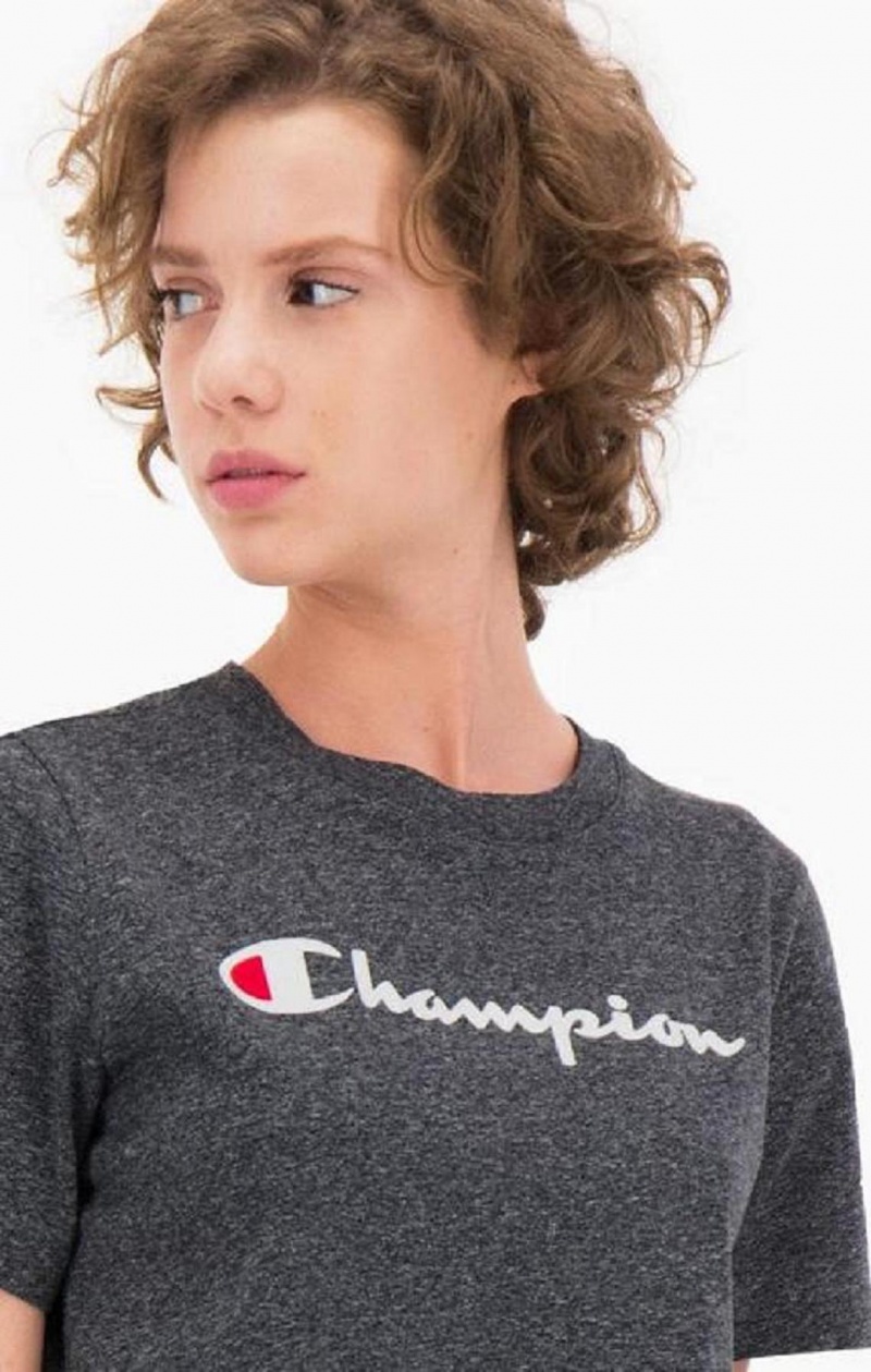 Magliette Donna Champion Velvet Script Logo T-Shirt Grigie Chiaro | 6539-YDPOZ