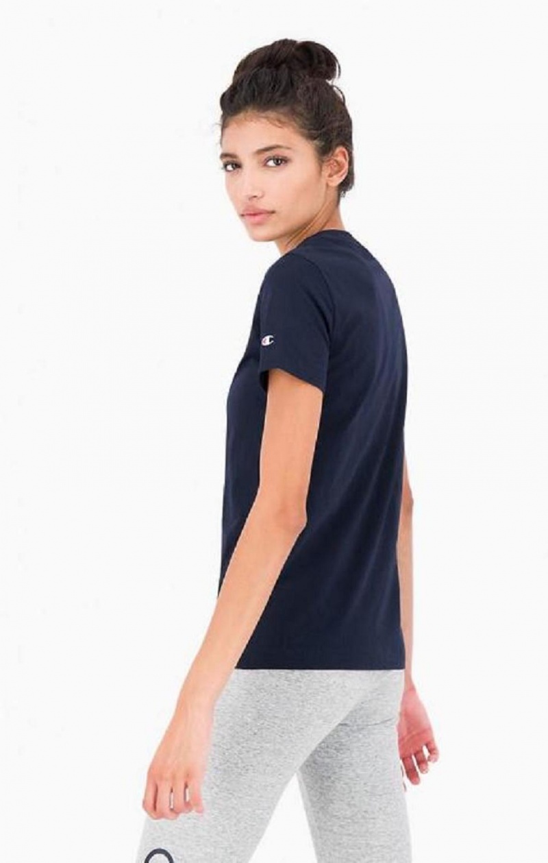 Magliette Donna Champion Vertical Logo Jersey T-Shirt Blu Scuro | 9287-VYZBO